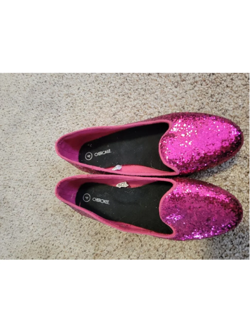 Silver Pink Sparkly Girls Flats Size 4 Stylish Comfort